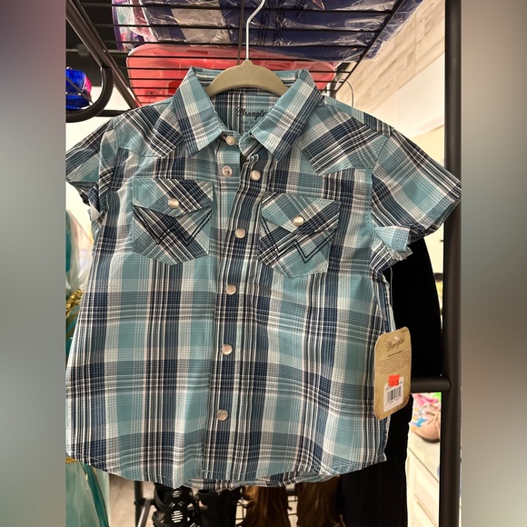 Wrangler Blue Button Down Shirt Classic Plaid Design - Picture 1 of 3